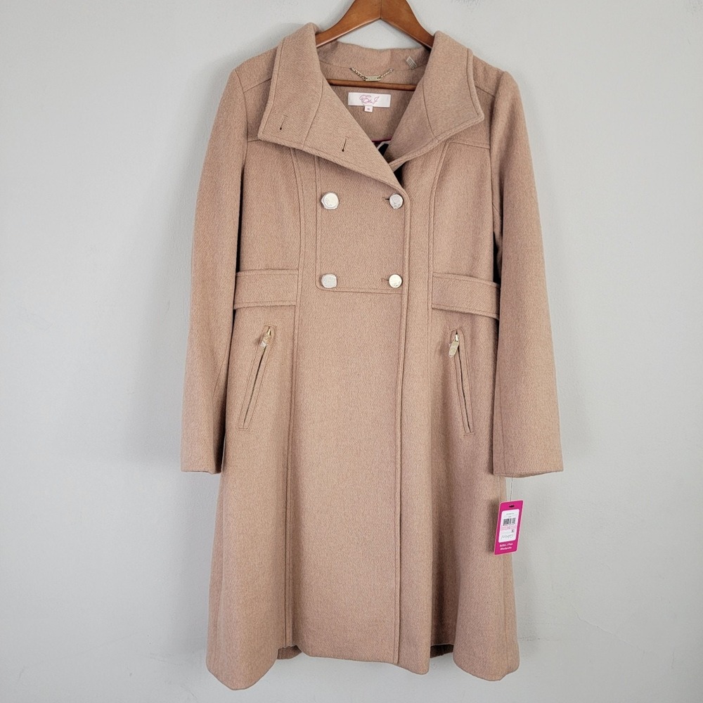 Eliza J Coat‎ Double Breasted Tan Wool Blend Womens 10 Lined Classic Jacket